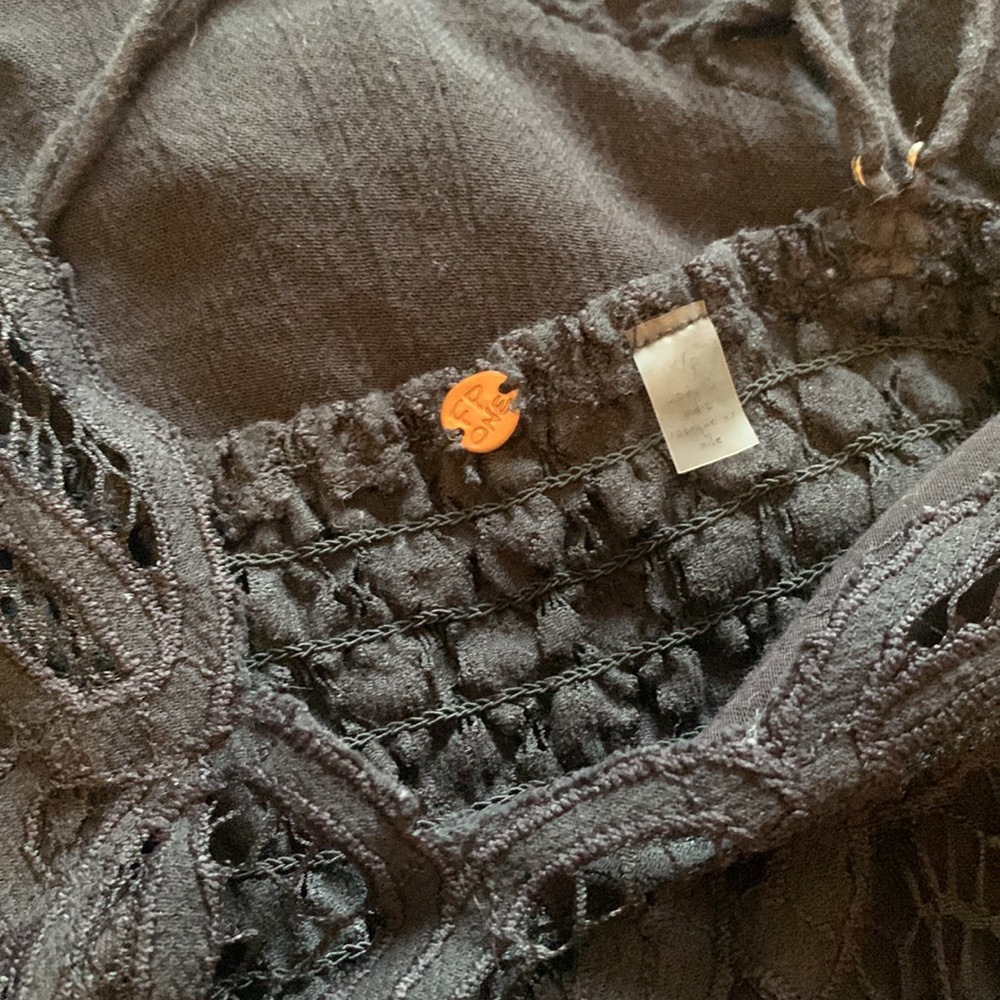 FREE PEOPLE long black dress beautiful lace top and ruffle hem scandalous!! - Picture 3 of 5